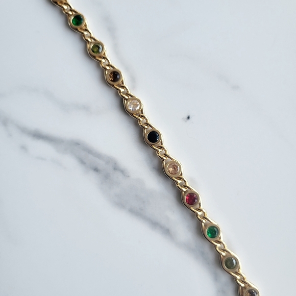 18K Gold Plated Bracelet with Colorful Gem Stone Tarnish Free Jewelry - Picture 5 of 8
